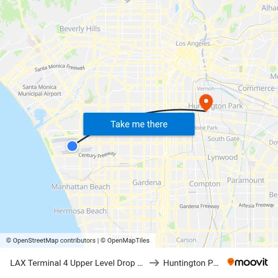 LAX Terminal 4 Upper Level Drop Off to Huntington Park map