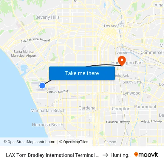 LAX Tom Bradley International Terminal (Tbit) Lower Level Flyaway Stop to Huntington Park map