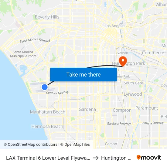 LAX Terminal 6 Lower Level Flyaway Stop to Huntington Park map