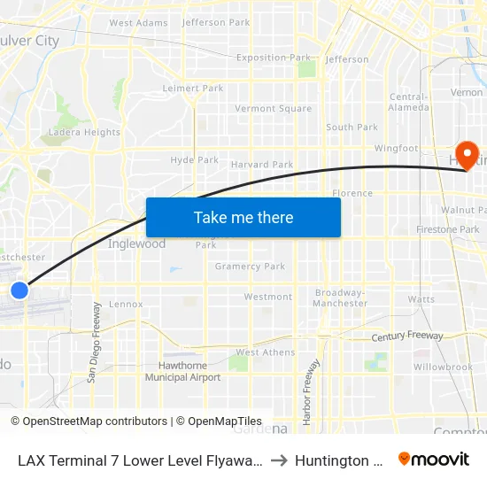 LAX Terminal 7 Lower Level Flyaway Stop to Huntington Park map