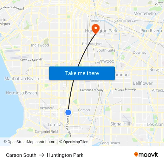 Carson South to Huntington Park map