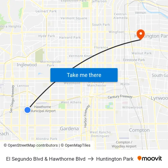 El Segundo Blvd & Hawthorne Blvd to Huntington Park map