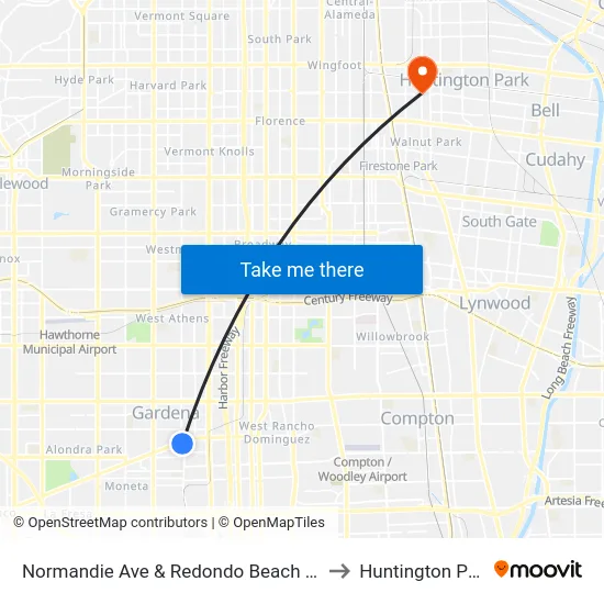 Normandie Ave & Redondo Beach Blvd to Huntington Park map