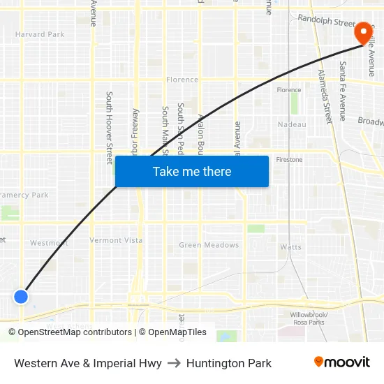 Western Ave & Imperial Hwy to Huntington Park map