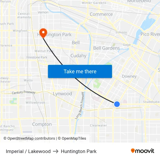 Imperial / Lakewood to Huntington Park map