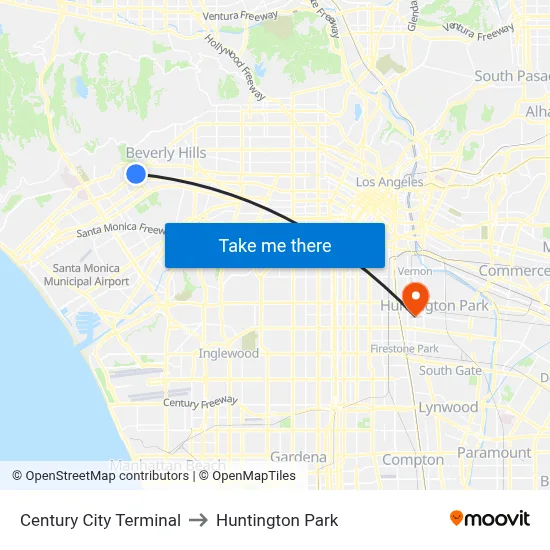 Century City Terminal to Huntington Park map