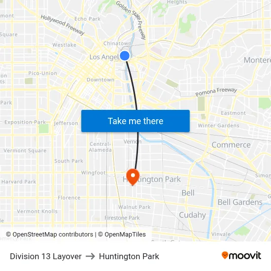 Division 13 Layover to Huntington Park map