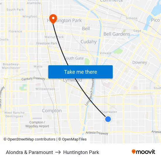 Alondra & Paramount to Huntington Park map