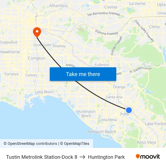 Tustin Metrolink Station-Dock 8 to Huntington Park map