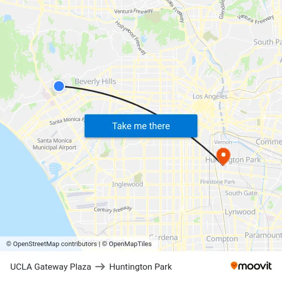 UCLA Gateway Plaza to Huntington Park map