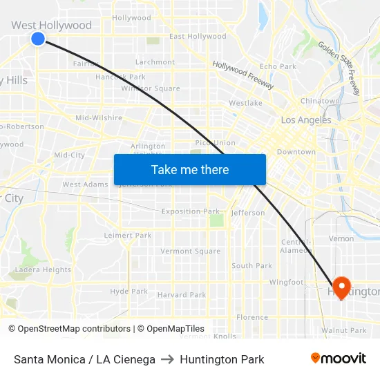 Santa Monica / LA Cienega to Huntington Park map