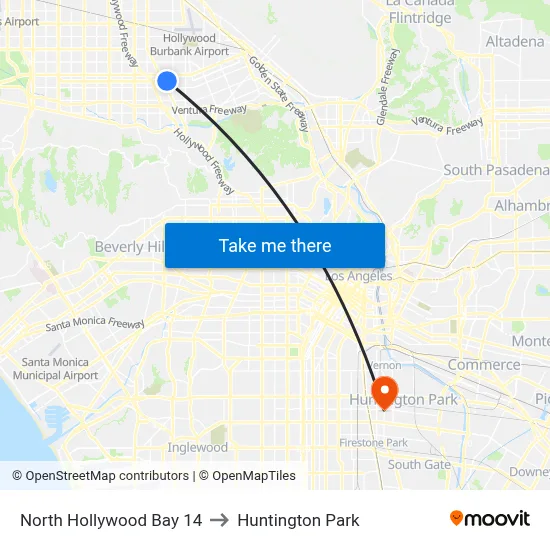 North Hollywood Bay 14 to Huntington Park map