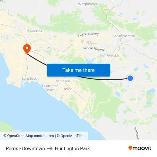 Perris - Downtown to Huntington Park map