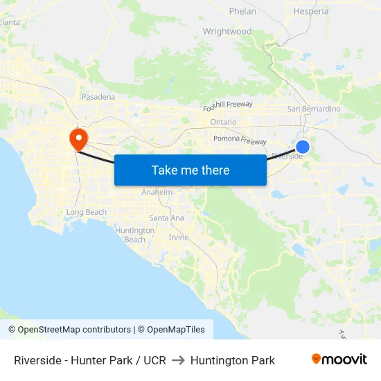 Riverside - Hunter Park / UCR to Huntington Park map