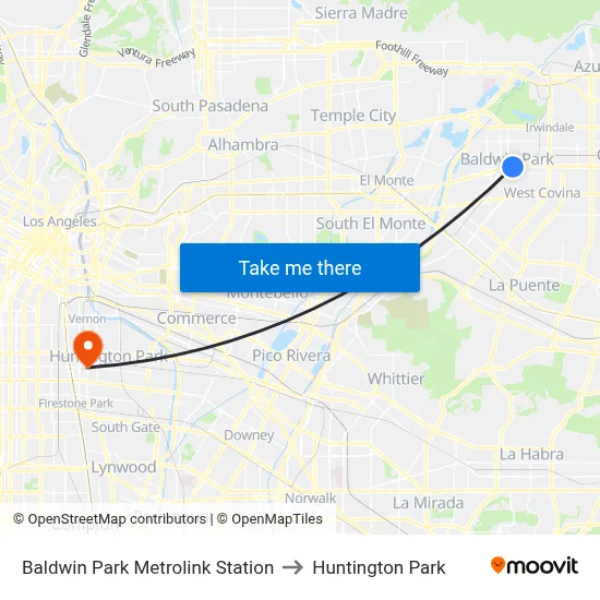 Baldwin Park Metrolink Station to Huntington Park map