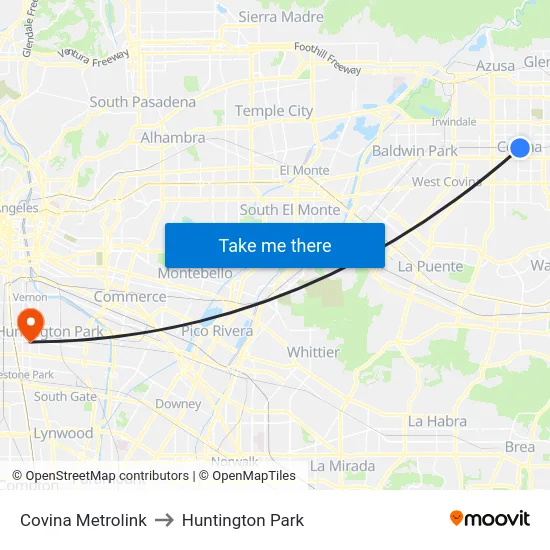 Covina Metrolink to Huntington Park map