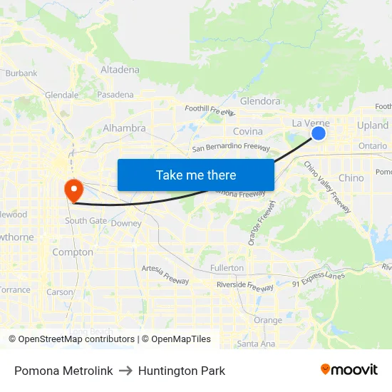 Pomona Metrolink to Huntington Park map