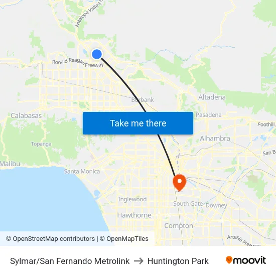 Sylmar/San Fernando Metrolink to Huntington Park map