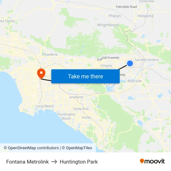 Fontana Metrolink to Huntington Park map