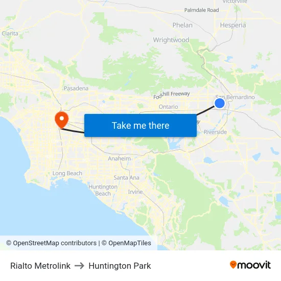 Rialto Metrolink to Huntington Park map