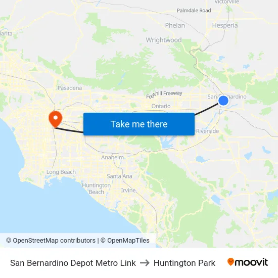 San Bernardino Depot Metro Link to Huntington Park map