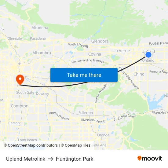 Upland Metrolink to Huntington Park map