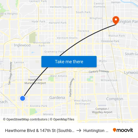 Hawthorne Blvd & 147th St (Southbound) to Huntington Park map