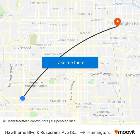 Hawthorne Blvd & Rosecrans Ave (Southbound) to Huntington Park map