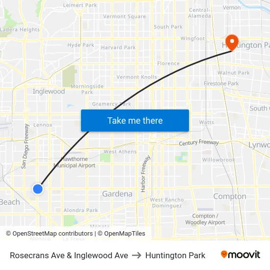 Rosecrans Ave & Inglewood Ave to Huntington Park map