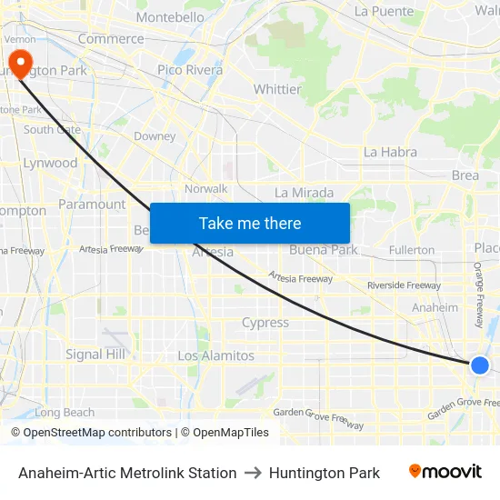 Anaheim-Artic Metrolink Station to Huntington Park map