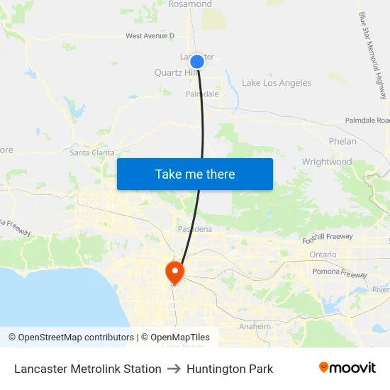 Lancaster Metrolink Station to Huntington Park map