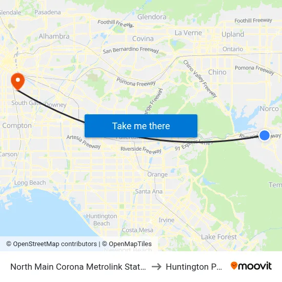 North Main Corona Metrolink Station to Huntington Park map