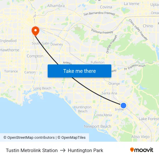 Tustin Metrolink Station to Huntington Park map
