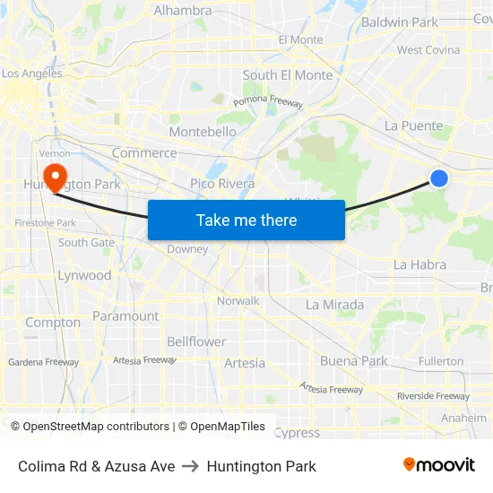 Colima Rd & Azusa Ave to Huntington Park map