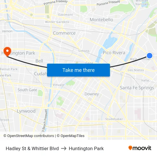 Hadley St & Whittier Blvd to Huntington Park map