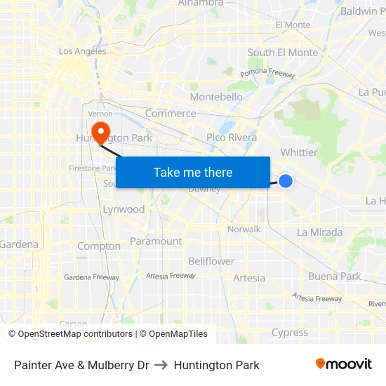Painter Ave & Mulberry Dr to Huntington Park map