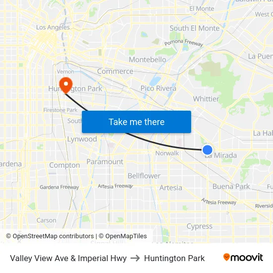 Valley View Ave & Imperial Hwy to Huntington Park map
