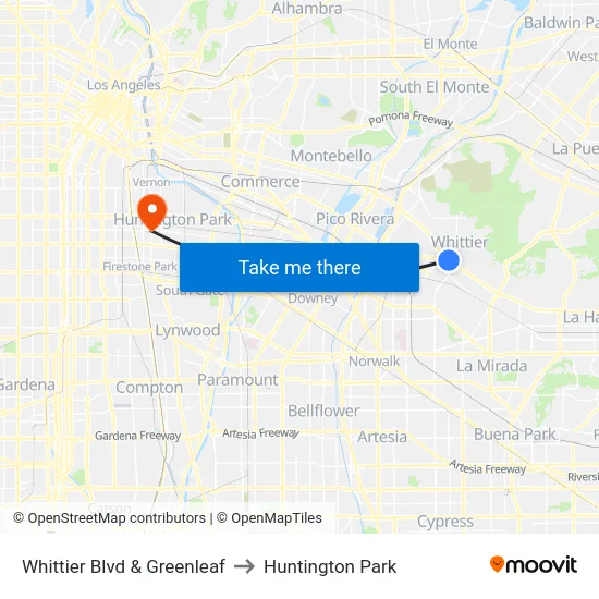 Whittier Blvd & Greenleaf to Huntington Park map