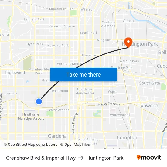 Crenshaw Blvd & Imperial Hwy to Huntington Park map