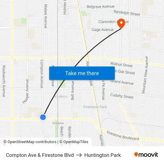 Compton Ave & Firestone Blvd to Huntington Park map