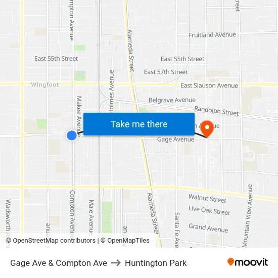 Gage Ave & Compton Ave to Huntington Park map