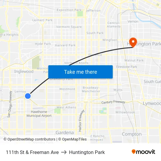 111th St & Freeman Ave to Huntington Park map