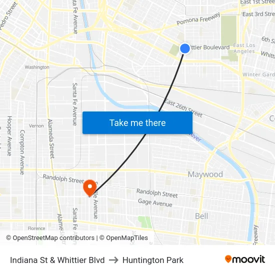 Indiana St & Whittier Blvd to Huntington Park map
