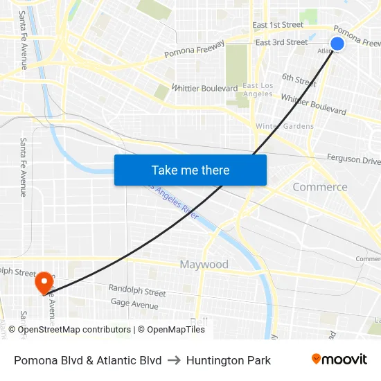Pomona Blvd & Atlantic Blvd to Huntington Park map