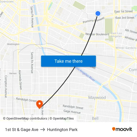 1st St & Gage Ave to Huntington Park map