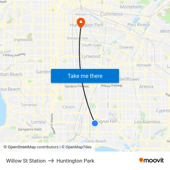 Willow St Station to Huntington Park map