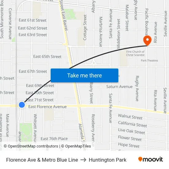Florence Ave & Metro Blue Line to Huntington Park map