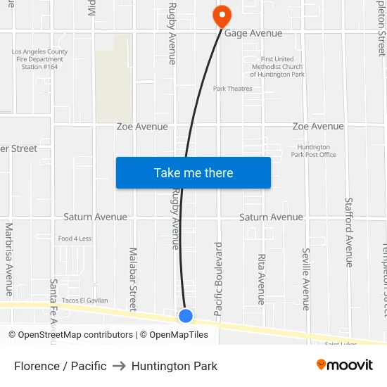 Florence / Pacific to Huntington Park map