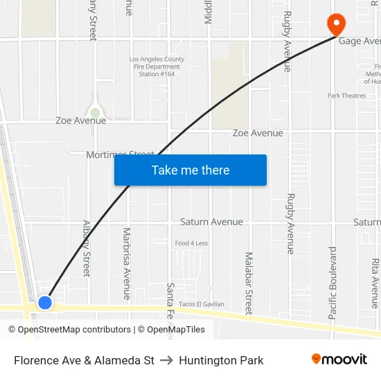 Florence Ave & Alameda St to Huntington Park map