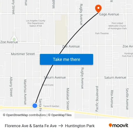 Florence Ave & Santa Fe Ave to Huntington Park map